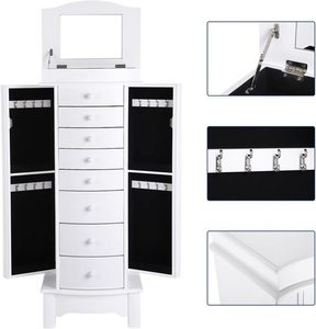 Skříňka na šperky SONGMICS JBC17W bílá, 8 zásuvek, zrcadlo small 3