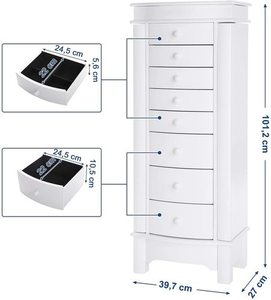 Skříňka na šperky SONGMICS JBC17W bílá, 8 zásuvek, zrcadlo small 5