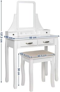 Bílý toaletní stolek SONGMICS RDT012WT se zrcadlem a stoličkou small 3