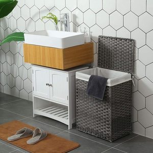 Koš na prádlo SONGMICS LCB51WT 90 l, polyratan, 46x33x60 cm, s víkem a vyjímatelným vakem small 2
