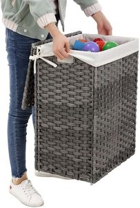 Koš na prádlo SONGMICS LCB51WT 90 l, polyratan, 46x33x60 cm, s víkem a vyjímatelným vakem small 6