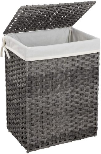 Kontrola Koš na prádlo SONGMICS LCB51WT 90 l, polyratan, 46x33x60 cm, s víkem a vyjímatelným vakem