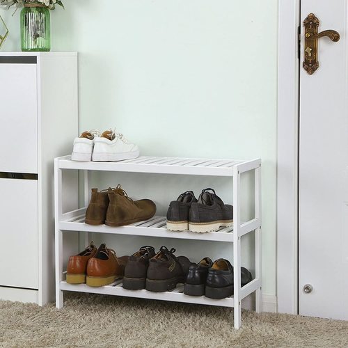 Kontrola Botník SONGMICS LBS13W bambusový bílý 3patrový 70x26x55 cm