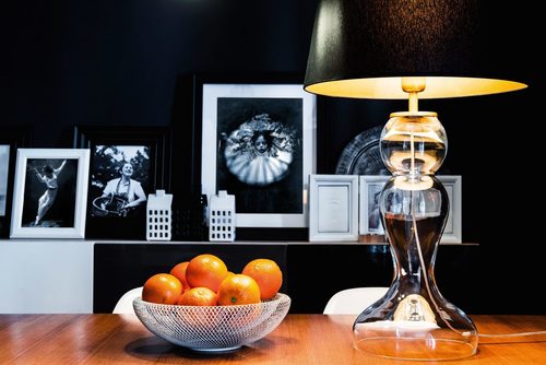Kontrola Vysoká stolní lampa Flores Transparent E27 60W černá / stříbrná mat