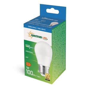 LED žárovka kulová SpectrumLED WOJ+14450 E27 1W 6000K 100 lm small 1