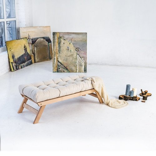 Kontrola Čalouněná lavice WoodMan Allegro, krémová, bukové dřevo, 140 cm, WUA-00937
