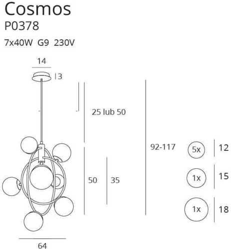 Kontrola Závěsné svítidlo Max Light Cosmos P0378 zlaté 7xG9 64 cm