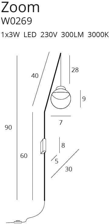Náhled Nástěnné světlo Max Light Zoom W0269 černé LED 3W 90 cm Nástěnné světlo Max Light Zoom W0269 černé LED 3W 90 cm