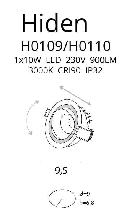 Náhled Zapuštěné svítidlo Max Light HIDEN H0109 bílé LED 10W 3000K 900 lm Ø9,5 cm Zapuštěné svítidlo Max Light HIDEN H0109 bílé LED 10W 3000K 900 lm Ø9,5 cm