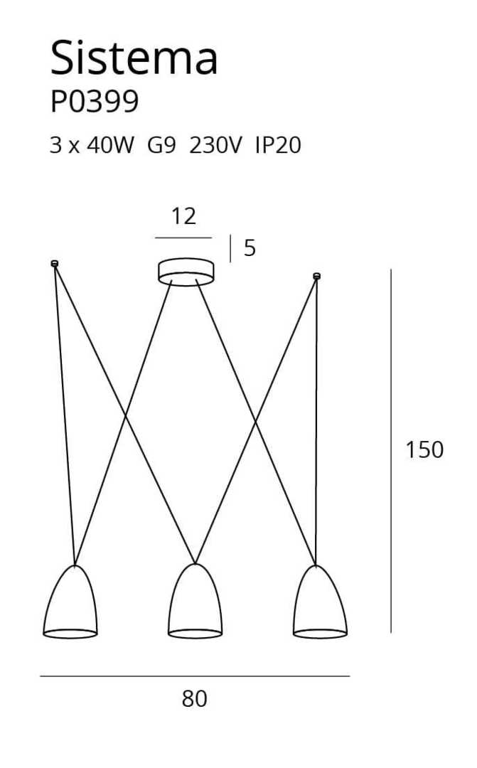 Pohled Přívěsné světlo Max Light Sistema P0399 černé 3xG9 80 cm Přívěsné světlo Max Light Sistema P0399 černé 3xG9 80 cm