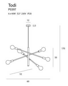 Závěsné svítidlo TODI P0397 černo-zlaté, 6xE27, Ø 60 cm small 1
