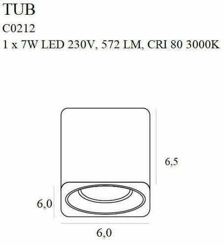 Kontrola Plafon Max Light Tub C0212 černý 6,5 cm LED 7W