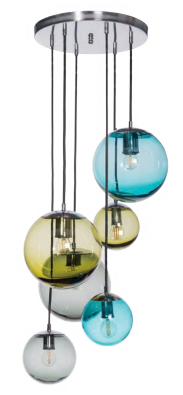 Famlight Bacan pendant light – set of 6 glass globes, stainless steel