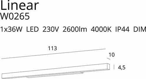Pohled Nástěnné světlo Max Light Linear W0265 bílé LED 36W 113 cm IP44 stmívatelné Nástěnné světlo Max Light Linear W0265 bílé LED 36W 113 cm IP44 stmívatelné