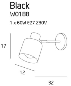 Nástěnné světlo Max Light BLACK W0188 černé kovové industriální E27 small 2