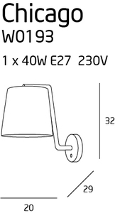 Nástěnné světlo Max Light Chicago W0193 bílé 1x40W textil kov small 1