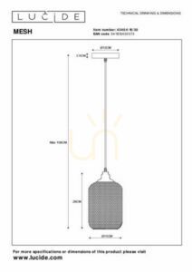 Závěsné svítidlo Lucide MESH černé E27 60W vintage 15 cm 43404/15/30 small 3
