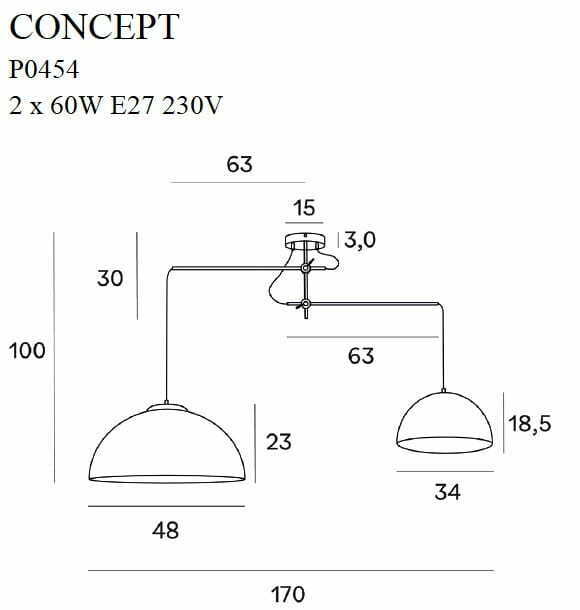 Pohled Závěsné svítidlo Max Light Concept P0454 zlaté 2x E27 170 cm Závěsné svítidlo Max Light Concept P0454 zlaté 2x E27 170 cm