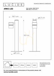 Venkovní post světlo Lucide ARNE-LED stříbrné nerezová ocel 49,5 cm IP44 5W LED small 3