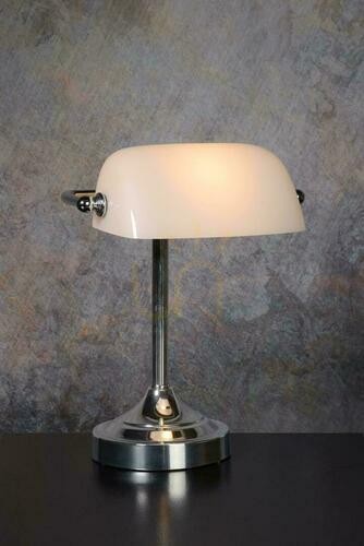 Kontrola Stolní lampa Lucide BANKER chromová s bílým stínidlem z opálového skla E14 17504/01/11