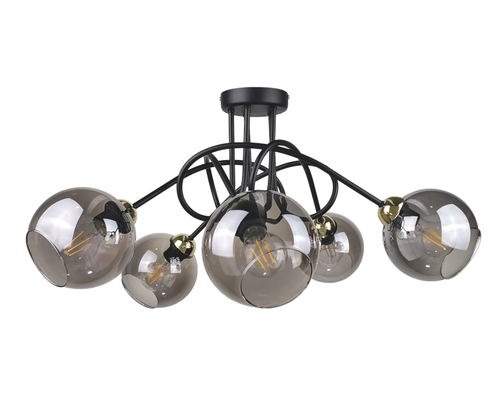 Kontrola Stropní svítidlo Keter Lighting RING 1277, černé a zlaté, 5×E27, kouřové sklo