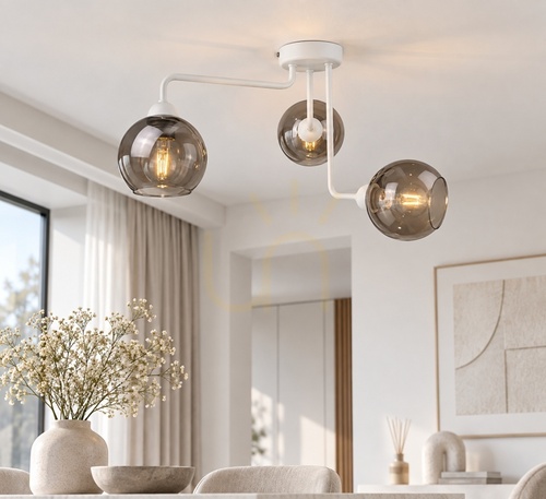 Kontrola Stropní svítidlo Keter Lighting COSMO WHITE 1295, 3×E27, bílé s kouřovým sklem
