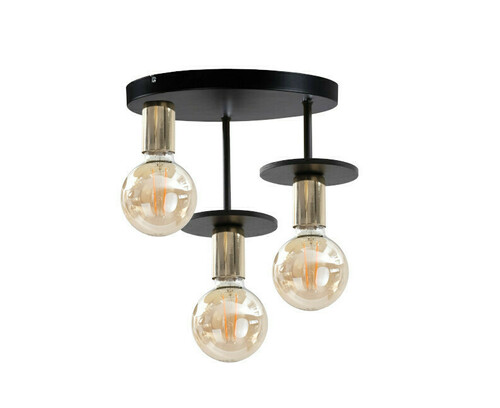 Kontrola Stropní svítidlo Keter Lighting SATURN BLACK 411 – 3xE27 max 60W, kov a překližka, mosazné objímky, 30 cm