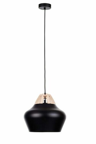 Kontrola Závěsné svítidlo Keter Lighting NEGRO WOOD 158, černé s přírodní překližkou, 1×E27, 28 cm