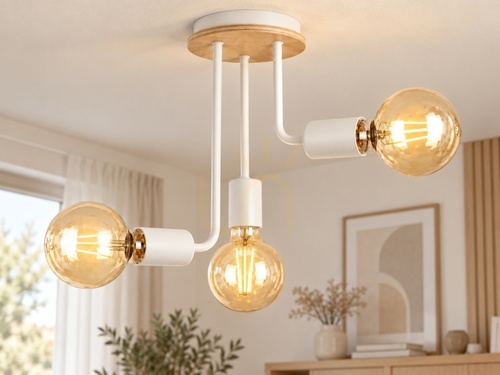 Kontrola Stropní svítidlo Keter Lighting MEGAN WOOD WHITE 3×E27, bílé s překližkou