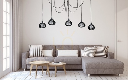 Kontrola Závěsné svítidlo Keter Lighting NICOLETA 819 černé/dřevo 5×E27 200 cm