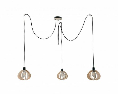 Kontrola Závěsné svítidlo Keter Lighting NICOLETA 828, přírodní překližka a černá, 3×E27