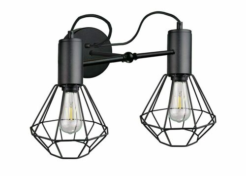 Kontrola Nástěnné svítidlo Keter Lighting Lars Black 1775, 2 × E27, drátěná diamantová stínidla, černé, 50 × 25 × 27 cm