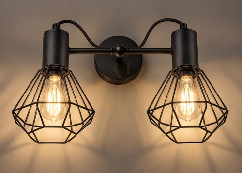 Kontrola Nástěnné svítidlo Keter Lighting Lars Black 1775, 2 × E27, drátěná diamantová stínidla, černé, 50 × 25 × 27 cm