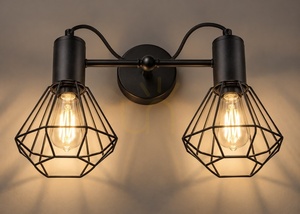 Nástěnné svítidlo Keter Lighting Lars Black 1775, 2 × E27, drátěná diamantová stínidla, černé, 50 × 25 × 27 cm small 1