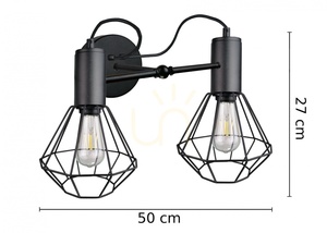 Nástěnné svítidlo Keter Lighting Lars Black 1775, 2 × E27, drátěná diamantová stínidla, černé, 50 × 25 × 27 cm small 2