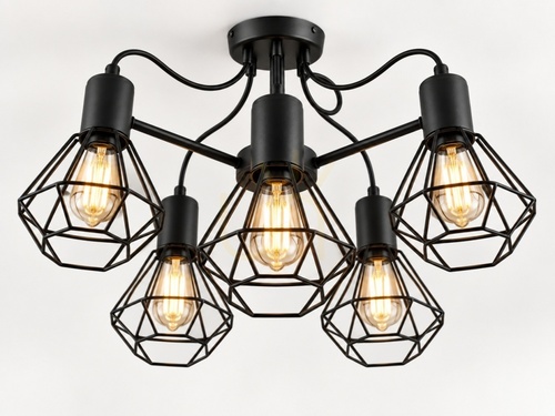 Kontrola Stropní svítidlo Keter Lighting Lars Black 1777, 5 × E27 max 60 W, drátěná stínidla, 60 × 60 × 39 cm