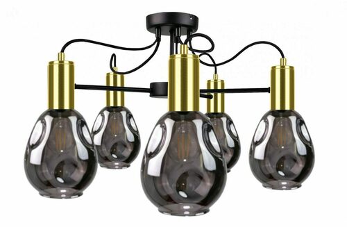 Kontrola Stropní lustr Keter Lighting KARI 1785 černo-zlatý, kouřové sklo, 5×E27