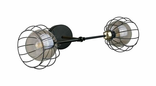 Kontrola Dvojité nástěnné svítidlo SOLO BLACK/GOLD 2xE27 černo-zlaté, kouřové sklo v drátěných košících