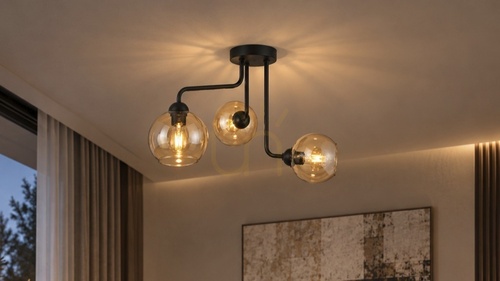 Kontrola Stropní svítidlo Keter Lighting MONDE BLACK 1984, 3×E27, černé s medově zbarveným sklem