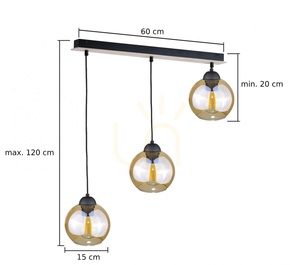Závěsné svítidlo Keter Lighting AMBRE WOOD 2020, 60 cm, 3×E27, medové sklo small 2