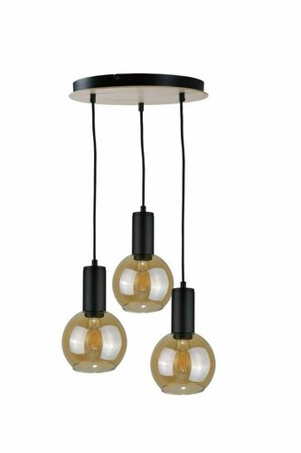 Kontrola Závěsné svítidlo Keter Lighting JANTAR WOOD 2027 3×E27, černé, dřevo a medové sklo