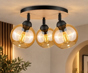 Stropní svítidlo Keter Lighting THEA WOOD 2044, 3×E27, 30 cm, medové sklo small 2