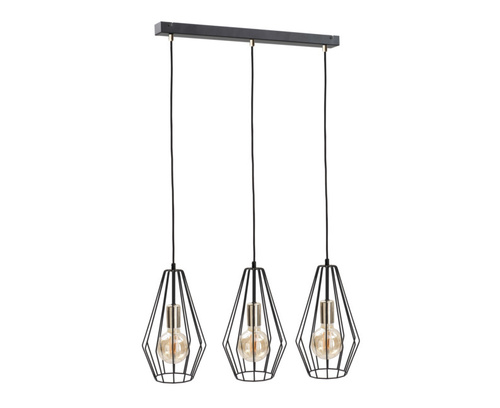 Kontrola Závěsná lampa Keter Lighting LEX GOLD 433 – 3×E27, černá drátěná stínidla, zlaté objímky, lišta 60 cm