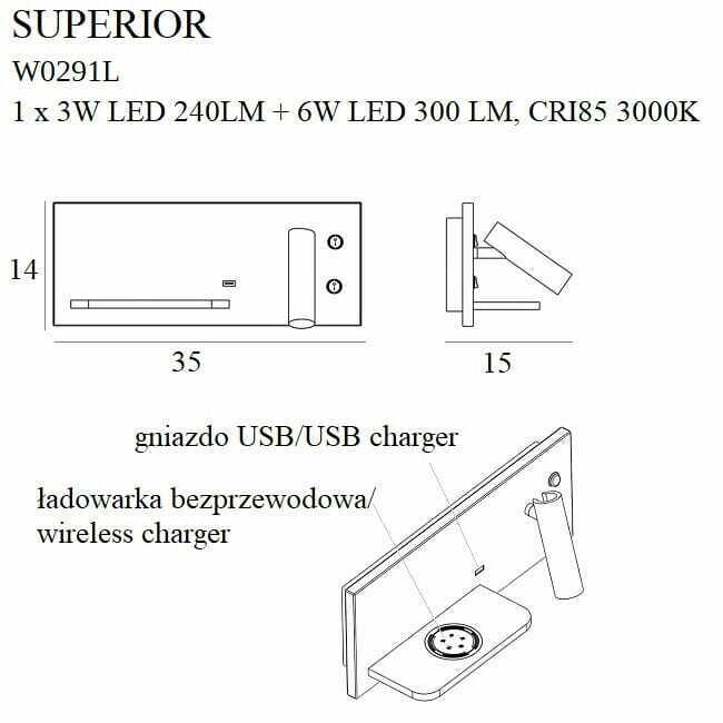 Zobrazit Nástěnné světlo Max Light Superior W0291L bílé s USB a indukční nabíječkou Nástěnné světlo Max Light Superior W0291L bílé s USB a indukční nabíječkou