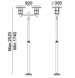 Zahradní/parková lucerna Stockholm 283 pozinkovaná 174-252cm E27 Norlys small 2