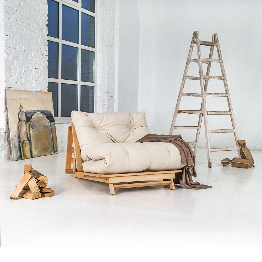 Zobrazit Futon pohovka WoodMan Layti 90 krémová, lněný olej, WUA-00879 Futon pohovka WoodMan Layti 90 krémová, lněný olej, WUA-00879
