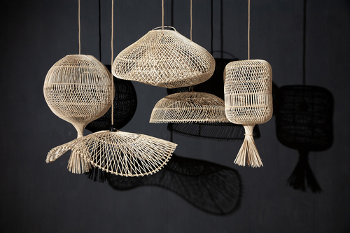 Kontrola Ažurové závěsné svítidlo - stojací lampa Wonton, E27, ratan