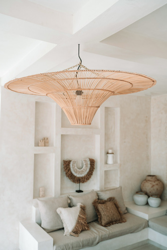Kontrola Závěsná lampa na klobouk - The Sky Pendant XXL, E27, ratan, boho styl