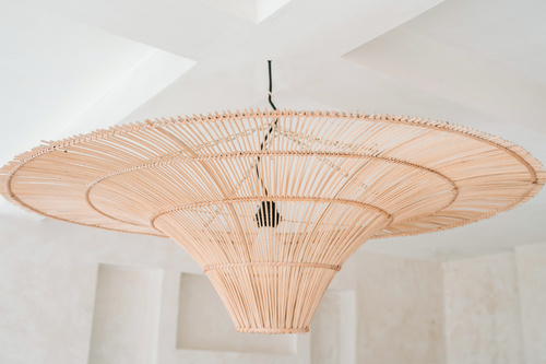 Kontrola Závěsná lampa na klobouk - The Sky Pendant XXL, E27, ratan, boho styl