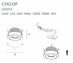 Zapuštěné svítidlo Max Light Cyclop H0094 bílé LED 12W IP65 3000K 6 cm small 3